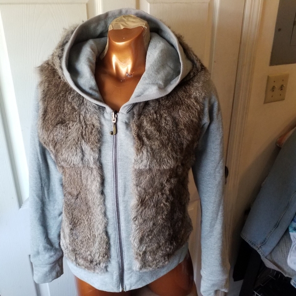 Juicy Couture Jackets & Blazers - Juicy Couture reversible real rabbit fur gray hoodie S